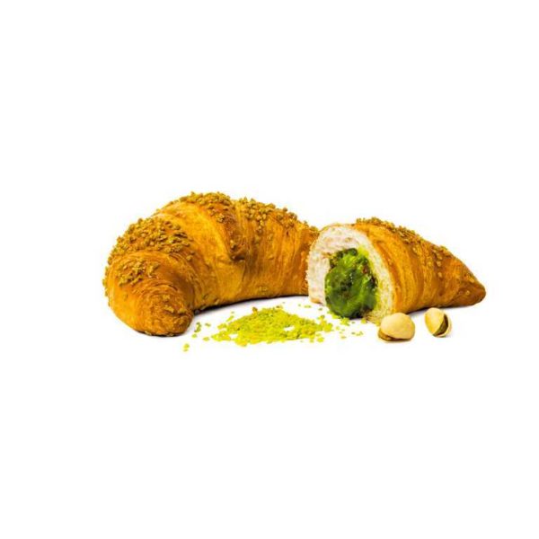 Croissant al burro ripieno di pistacchio con granella verde di mais lievitato 36 ore