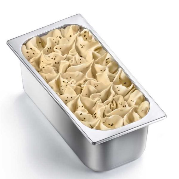 Una gustosa granella di biscotto al cioccolato all’interno di un cremoso gelato alla vaniglia gialla