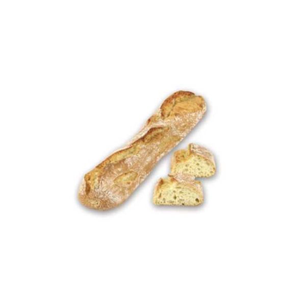 Un filoncino dall'aspetto rustico grazie alla crosta croccante con spaccature naturali. I fiocchi di patata nell'impasto donano una colorazione dorata e una sofficità uniche. Dimensione: 37cm