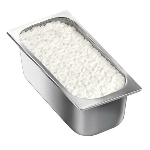 Gelato mantecato al gusto di vaniglia. Vaschetta grande