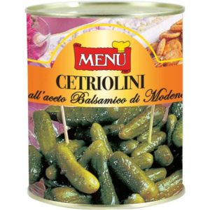 Cetriolini in agrodolce grazie ad una speciale concia composta da aceto balsamico di Modena I.G.P.