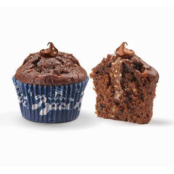 Muffin by Baci con crema alla nocciola Baci Perugina e crema al cioccolato fondente Perugina. Ispirato ai famosi cioccolatini Baci Perugina. Custodisce un messaggio sul fondo del pirottino.