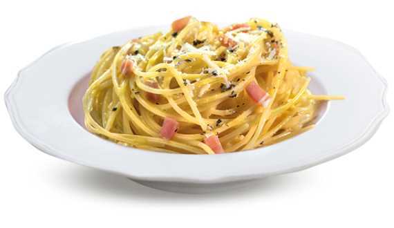 Spaghetti alla carobonara con pancetta di suino