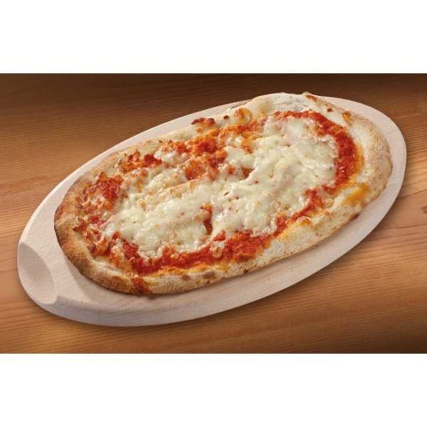 Pizza margherita con pomodoro e mozzarella filante di forma ovale.  Dimensioni: 13x25cm
